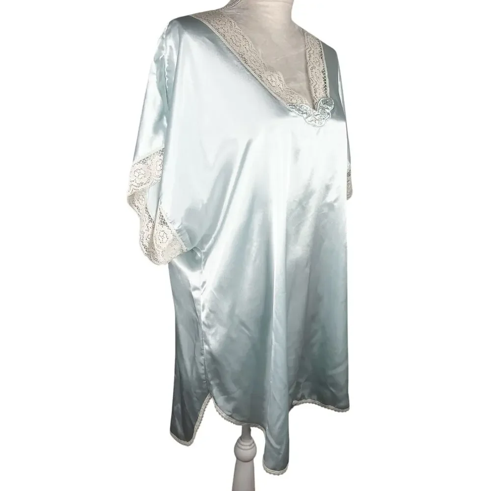 Vintage Val Mode Lingerie Nightgown Large Blue Lace V-Neck